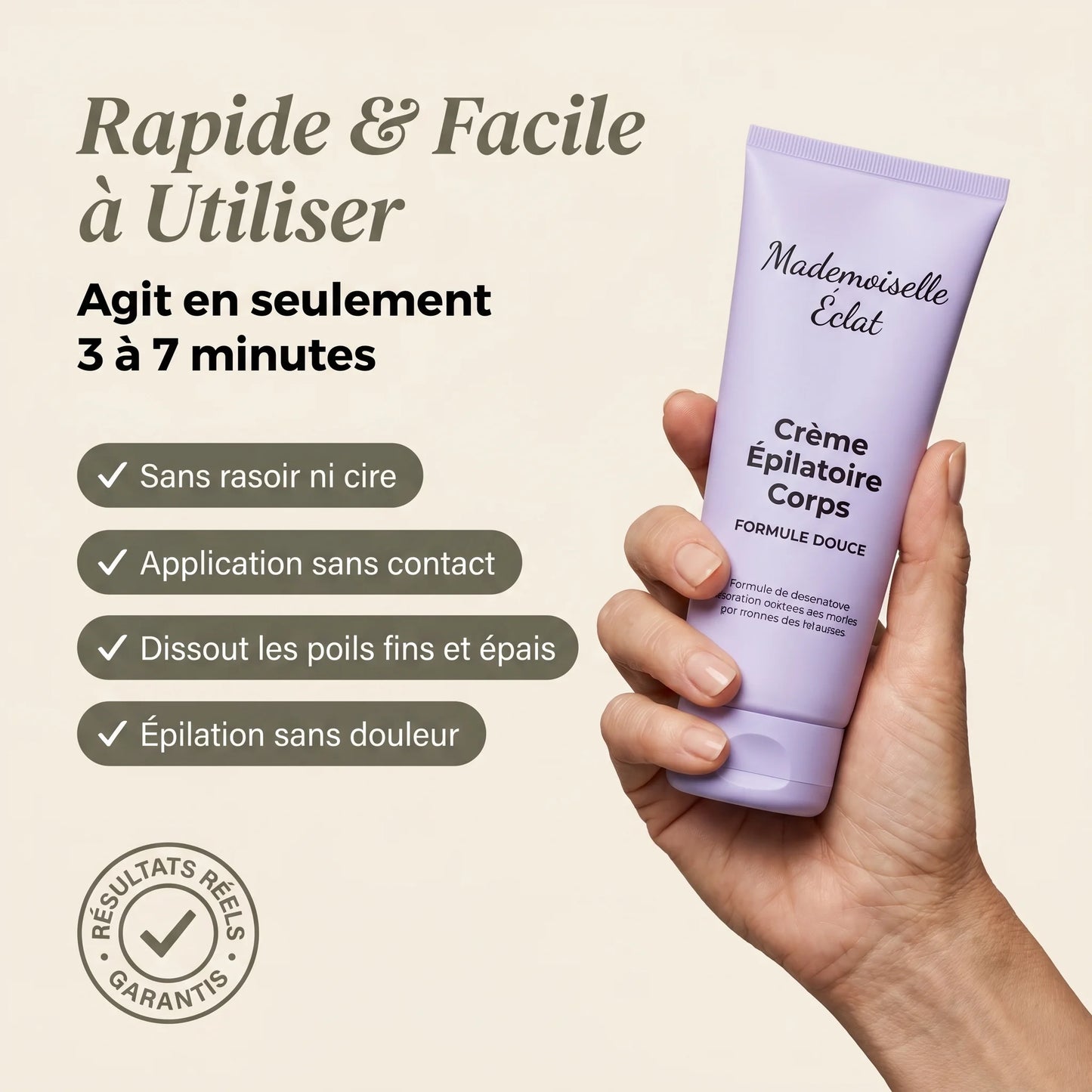 Crème Épilatoire Corps - Jambes, Aisselles & Bikini Épilés Sans Douleur en Quelques Minutes